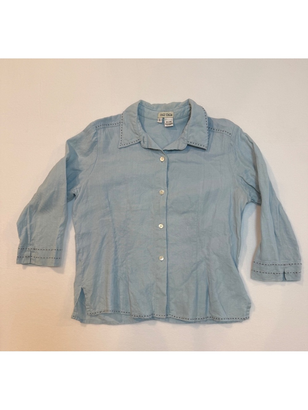 Cali Cali Light Blue Linen Button-Up Blouse Size Large